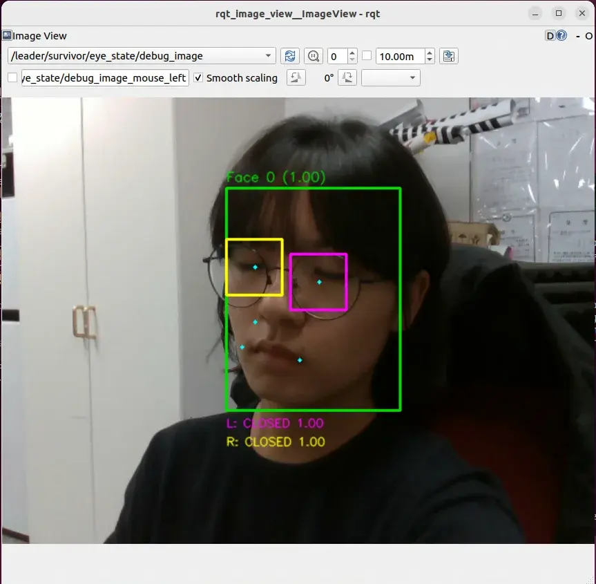 다중 로봇 재난 탐색과 구호물품 협동 운반 RealSense D435 기반 얼굴과 눈 자동 검출 및 실시간 Eye-State 인식